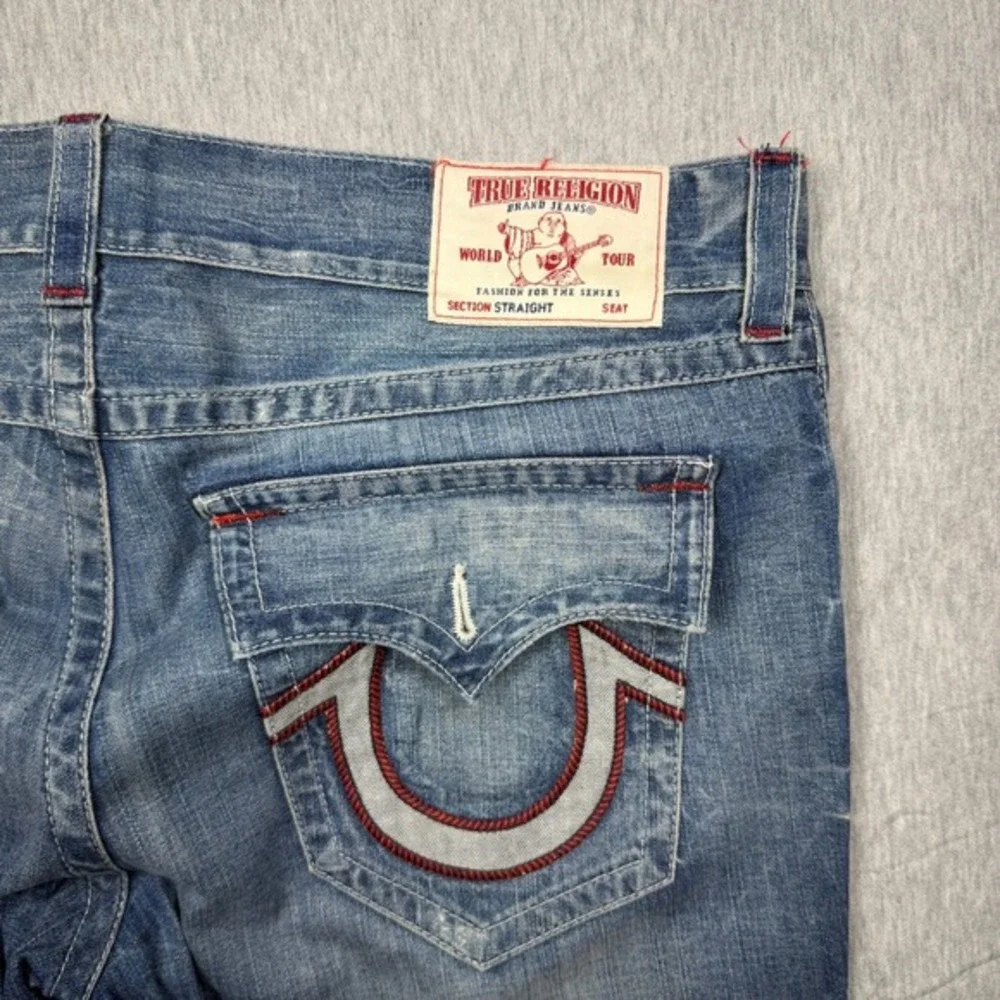True Religion‎ Mens Straight Leg Jeans Medium Wash Red Rope Stitch Size 40